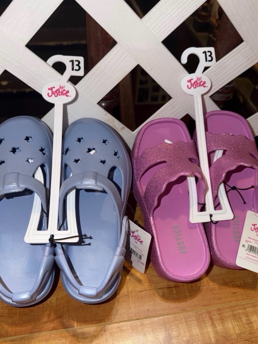 Justice Lilac Mary Jane Clog and Pink Glitter Slide Sandal Duo